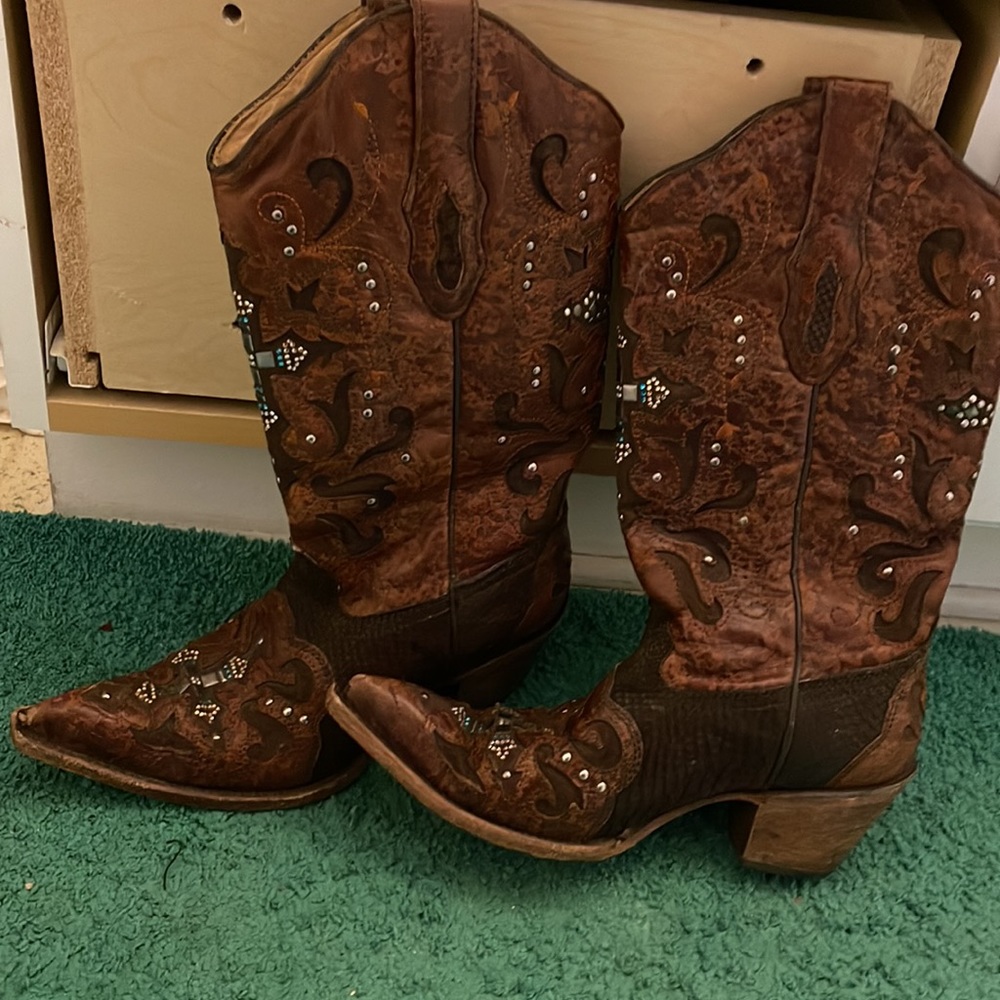 Handmade Leather Boots With Crosses On Them Gem